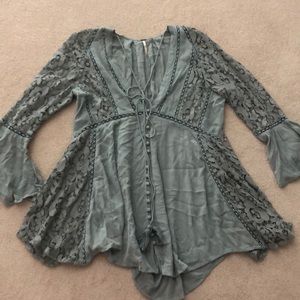 Free People Lace Teal Tunic Size Small